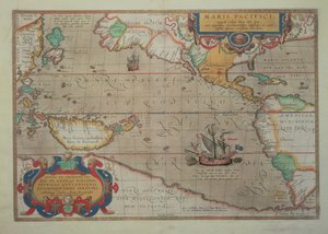 太平洋、中国、アメリカの地図、1589 Abrahamus Ortelius（l527-98）（詳細は84597を参照）